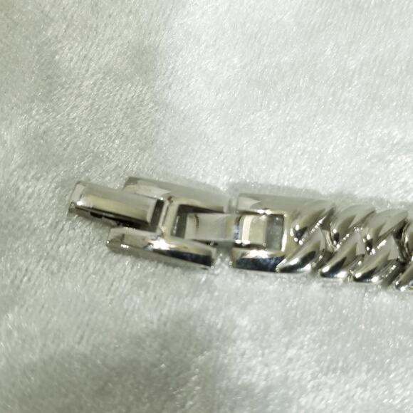 Silvertone rhinestone double clasp 7" bracelet 1.1478 - Picture 4 of 16